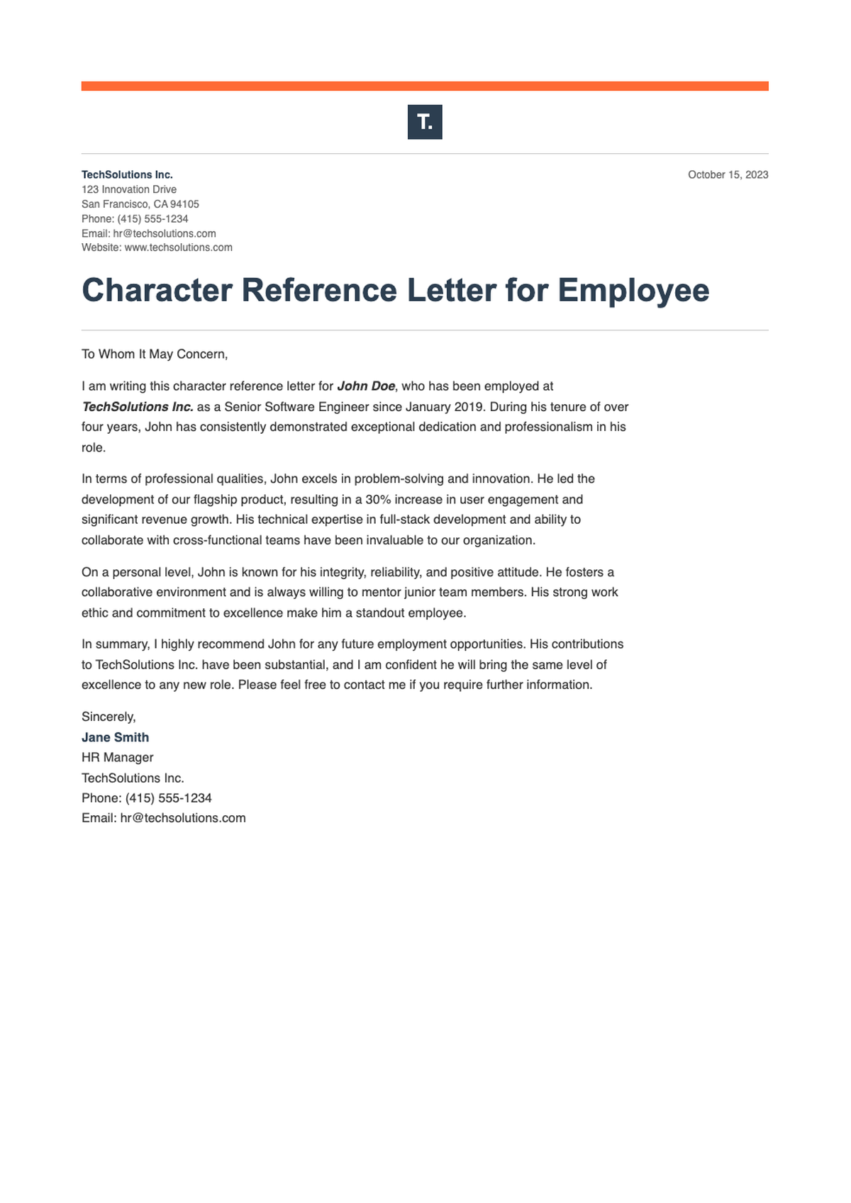 Professional character reference letter for employee template_variant_3
